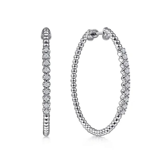 14K White Gold 40mm Bujukan Diamond Classic Hoop Earrings