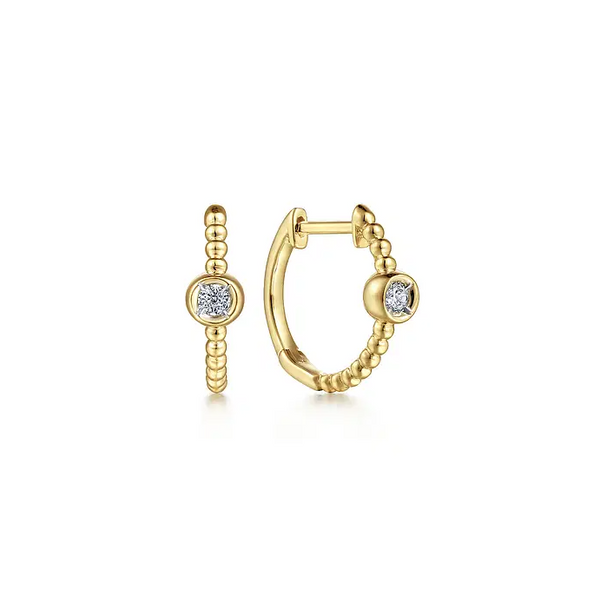 14K Yellow Gold Diamond Bujukan Huggie Earrings