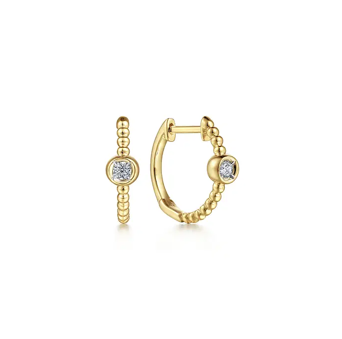 14K Yellow Gold Diamond Bujukan Huggie Earrings