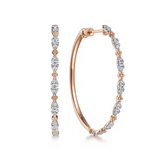 14K Yellow Gold 40mm Diamond Station Intricate Hoop Earrings