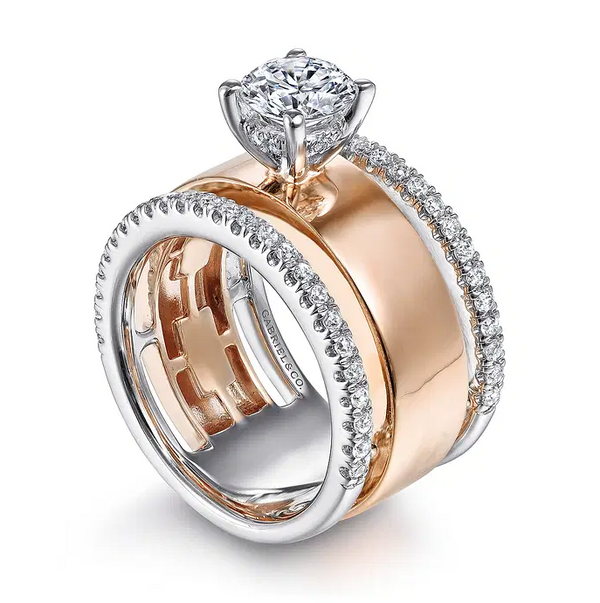 Aiza - 14K White-Rose Gold Round Diamond Engagement Ring