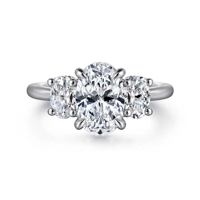 Charisa - 14K White Gold Oval Three Stone Diamond Engagement Ring