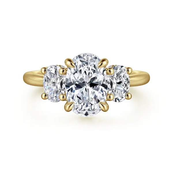 Charisa - 14K Yellow Gold Oval Three Stone Diamond Engagement Ring