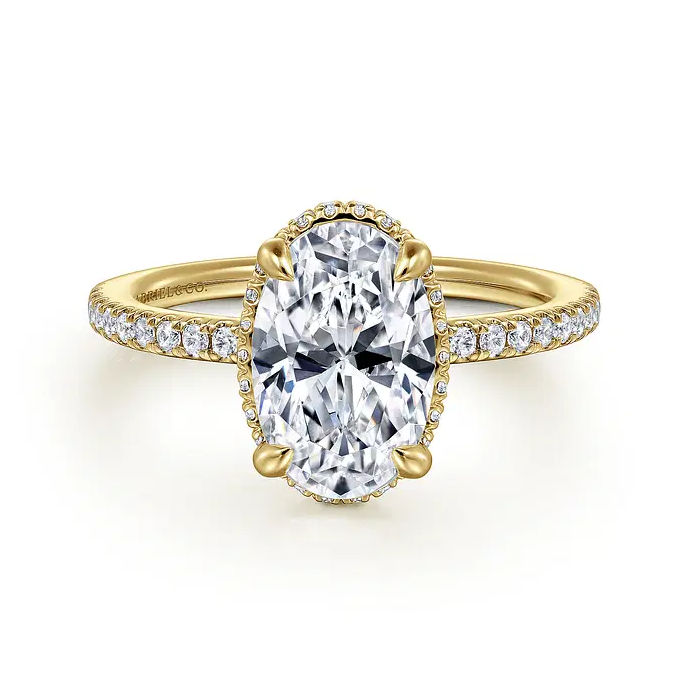 Allesia - 14K White Gold Oval Cut Hidden Halo Diamond Engagement Ring