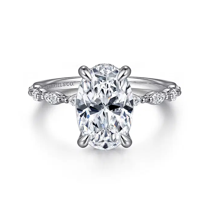 Adeena - 14K White Gold Oval Hidden Halo Diamond Engagement Ring