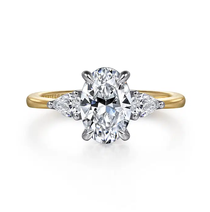 Sima - 14K Yellow Gold Oval Three Stone Diamond Engagement Ring