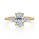 Sima - 14K Yellow Gold Oval Three Stone Diamond Engagement Ring