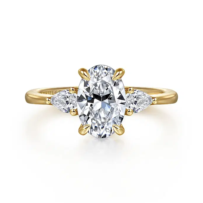 Sima - 14K Yellow Gold Oval Three Stone Diamond Engagement Ring