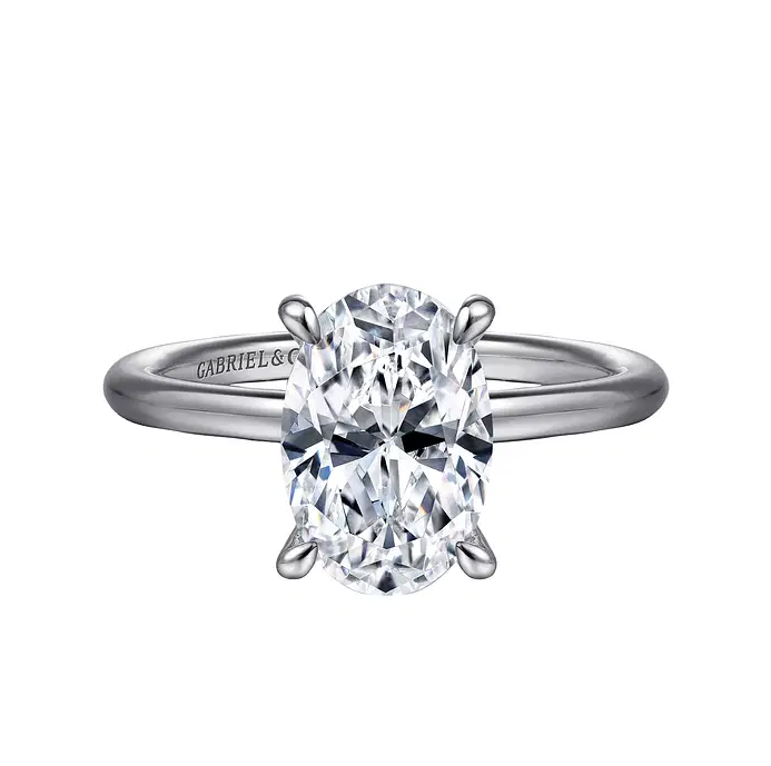 Anuk - 14K White Gold Oval Hidden Halo Diamond Engagement Ring