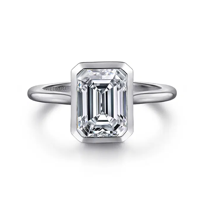 Brooke - 14K Yellow Gold Emerald Cut Bezel Set Solitaire Diamond Engagement Ring