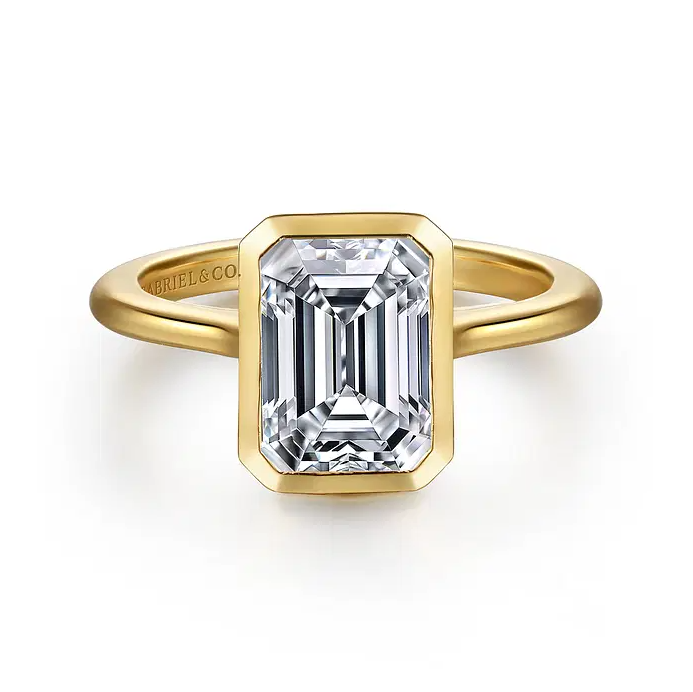Brooke - 14K White Gold Emerald Cut Bezel Set Solitaire Diamond Engagement Ring