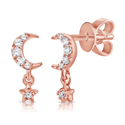 ROSE GOLD DIAMOND MOON AND STAR STUD EARRINGS