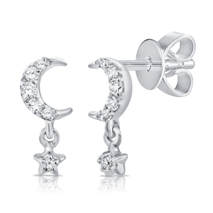 ROSE GOLD DIAMOND MOON AND STAR STUD EARRINGS