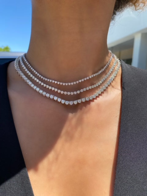 14K White Gold 10.00ct Round Diamond Tennis Necklace