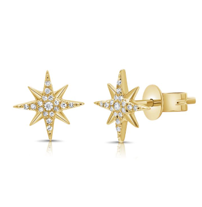 YELLOW GOLD DIAMOND STARBURST STUD EARRINGS