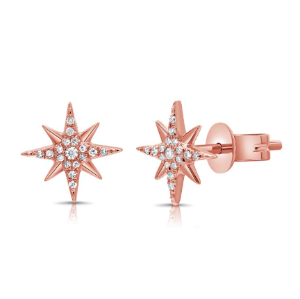 YELLOW GOLD DIAMOND STARBURST STUD EARRINGS