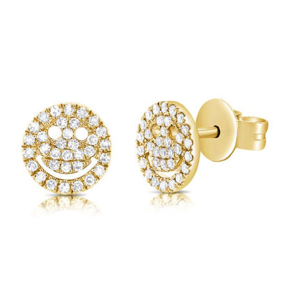 WHITE GOLD DIAMOND SMILEY STUD EARRINGS