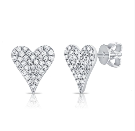 WHITE GOLD DIAMOND HEART STUD EARRINGS