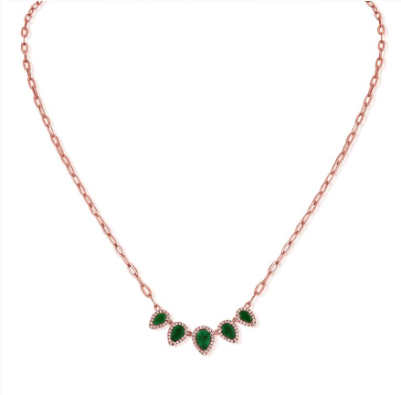 ROSE GOLD EMERALD AND DIAMOND PEAR PAPERCLIP NECKLACE