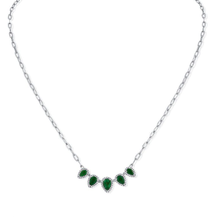 ROSE GOLD EMERALD AND DIAMOND PEAR PAPERCLIP NECKLACE