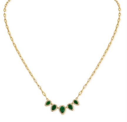 WHITE GOLD EMERALD AND DIAMOND PEAR PAPERCLIP NECKLACE