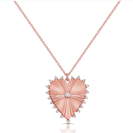 ROSE GOLD DIAMOND FLUTED HEART PENDANT NECKLACE