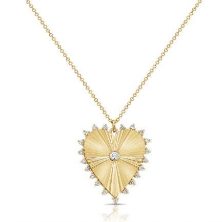 WHITE GOLD DIAMOND FLUTED HEART PENDANT NECKLACE