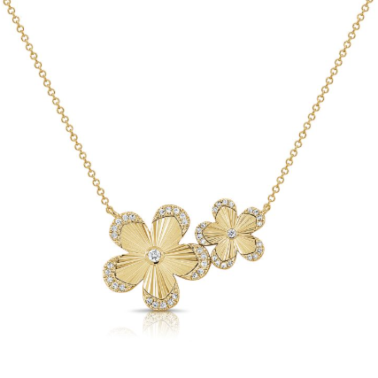 YELLOW GOLD DIAMOND FLUTED FLOWER PENDANT NECKLACE