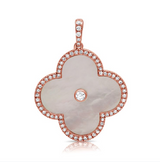 WHITE GOLD MOTHER OF PEARL AND DIAMOND CLOVER PENDANT