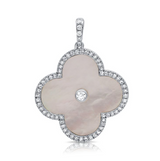 WHITE GOLD MOTHER OF PEARL AND DIAMOND CLOVER PENDANT