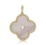 WHITE GOLD MOTHER OF PEARL AND DIAMOND CLOVER PENDANT