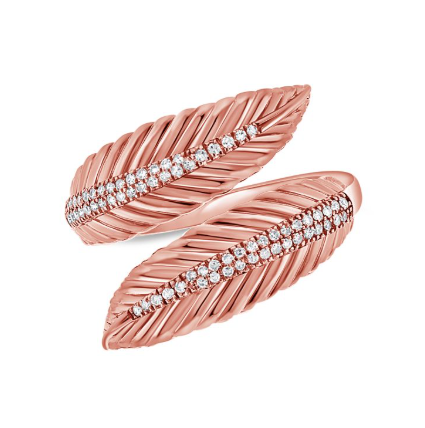 WHITE GOLD DIAMOND FLUTED LEAF WRAP RING