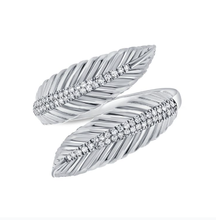 WHITE GOLD DIAMOND FLUTED LEAF WRAP RING
