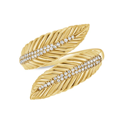 WHITE GOLD DIAMOND FLUTED LEAF WRAP RING