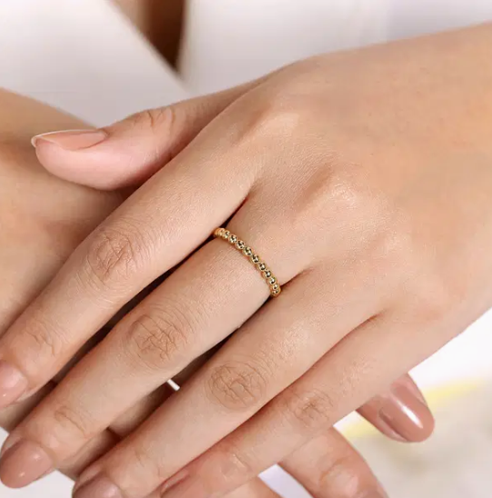 14K Yellow Gold Beaded Stackable Ring