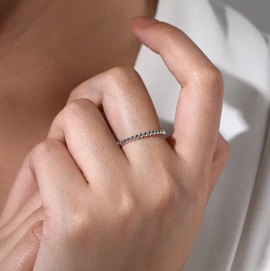 14K White Gold Beaded Stackable Band