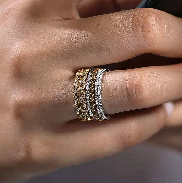 14K White-Yellow Gold Bujukan Diamond Easy Stackable Ring