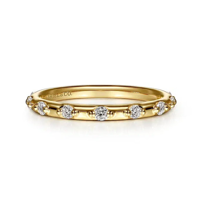 14K Yellow Gold Diamond Station Stackable Ring