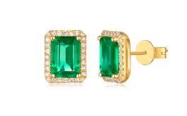 14K Yellow Gold Diamond and Emerald Stud Earrings-Earrings-Maurice's Jewelers-