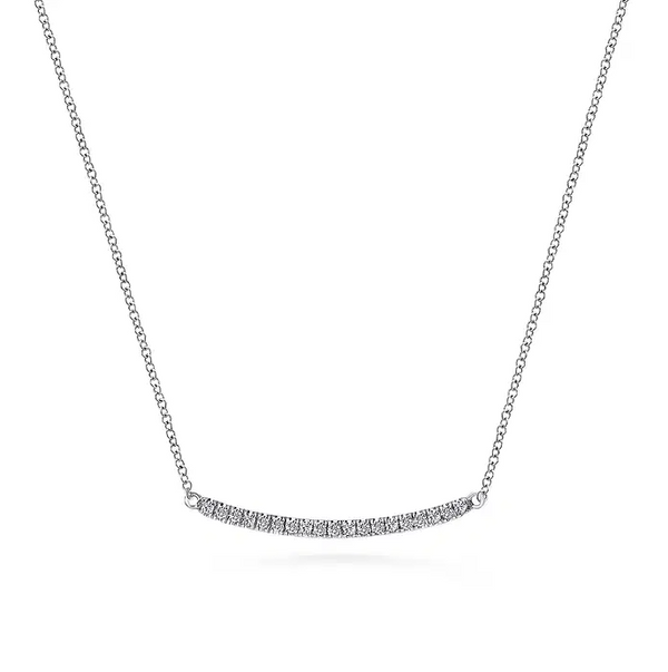 14K Yellow Gold Diamond Pave Curved Bar Necklace