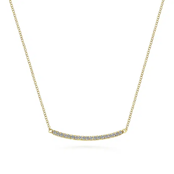 14K Yellow Gold Diamond Pave Curved Bar Necklace