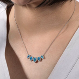 14K White Gold Diamond Halo + Blue Topaz Necklace