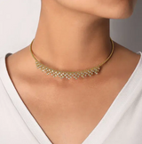 14K Yellow Gold Diamond Fancy Dangle Choker Necklace