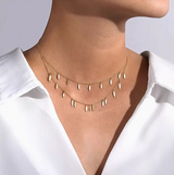 14K Yellow Gold Double Row Dangle Necklace