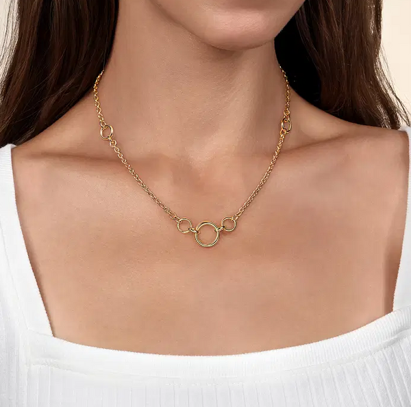 14K Yellow Gold Hollow Tube Link Necklace