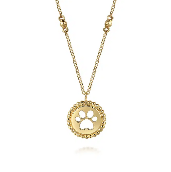 14K Yellow Plain Gold Bujukan Dog Paw Medallion Necklace