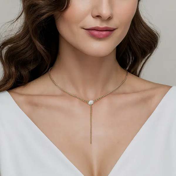 14K White Yellow Gold Bujukan Beads and Diamond Y Necklace
