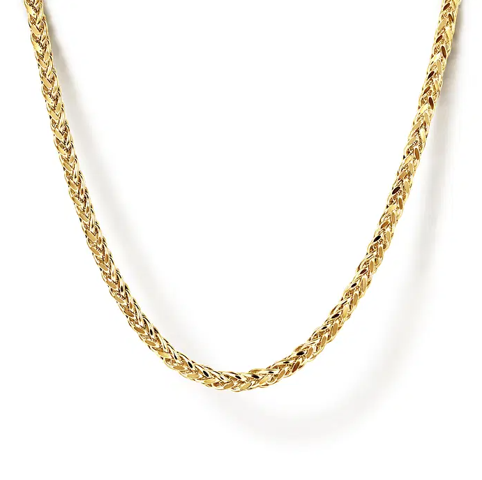 22 Inch 14K Yellow Gold Solid Men's Wheat Chain Necklace