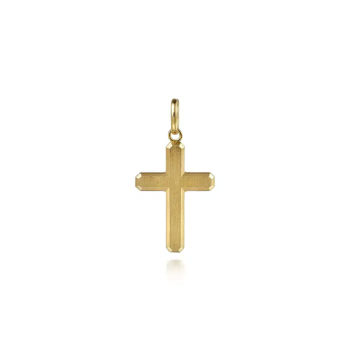 14K Yellow Gold Cross Pendant with Vertical Brush – Maurice's Jewelers