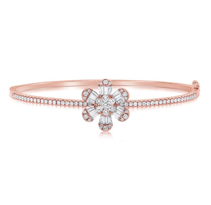 ROSE GOLD BAGUETTES AND DIAMOND FLOWER BANGLE